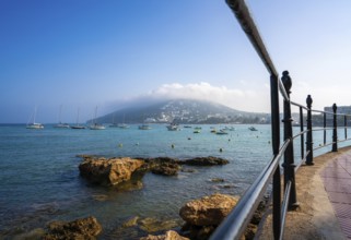Ibiza Santa Eulalia town beach in Mediterranean Balearic Islands of Spain