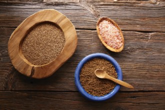 Sesame seeds gomasio seasoning ingredients with Himalayas salt