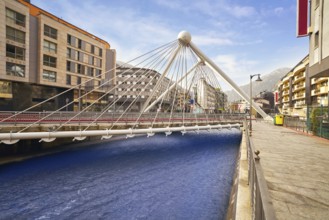 Andorra la Vella Paris bridge over Valira river in Pyrenees