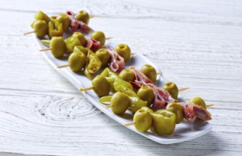 Gilda pinchos with olives and anchovies tapas from Spain
