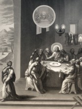 Judas Iscariot retiring from the Last Supper, New Testament, steel engraving 1853, digitally