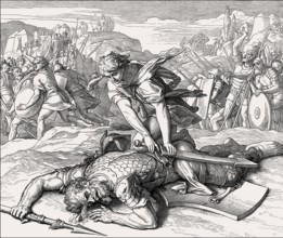 David killing the enemy champion Goliath, Old Testament, by Julius Schnorr von Carolsfeld