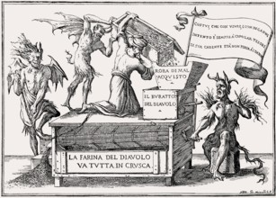 Allegory of avarice, devil's flour is all in bran, 1688, by Giuseppe Maria Mitelli, 1634, 1718