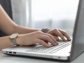 Working from home, contractor, freelance, social media, social marketing concept. Close-up woman's
