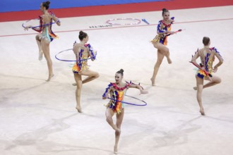 Sofia, Bulgaria - 27 March, 2021: Team Belarus perform during the 3 Hoops + 2 pairs of Clubs group