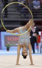 Sofia, Bulgaria - 1 April, 2018: Ekaterina Selezneva Russia performs with hoop during Rhythmic