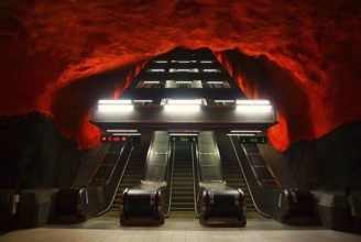 Fragment of the interior of the Solna centrum metro station in Stockholm