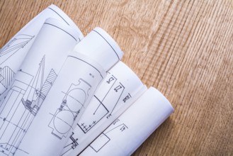 White blueprints on board
