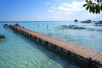 Laguna de Bacalar Lagoon pier in Mayan Mexico at Quintana roo