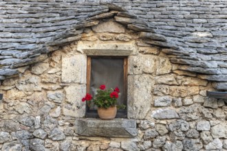 Stone house, traditional house of Causse mejean, limestone architecture. Cevennes, France, Europe