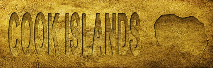 Cook Islands Map and Text on Grunge Gold Texture
