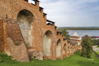 Wall and tower in Nizhny Novgorod Kremlin, Russia, Europe