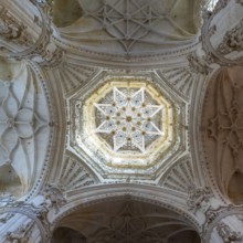 Burgos, Spain, 14 April, 2024: view of the ornate ceiling and cupola of the Constable Chapel in the