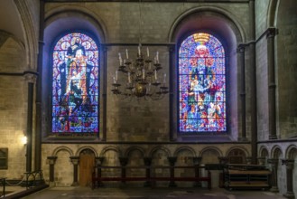 Canterbury, United Kingdom, 10 September, 2022: close-up view of historic stained glass windows
