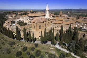 Aerial photographic documentation of the medieval village of Pienza Siena Italy