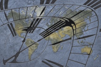 Time for global business. World Map with a clock