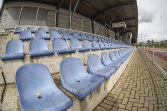Blue seats in a sports stadium