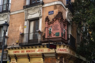 Madrid, Spain, October 11, 2020: Store window of a gold, coin and antique jewelry store, Europe