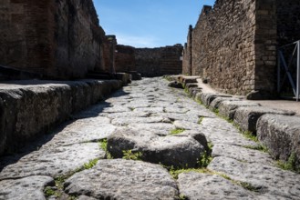 A crosswalk of a typical Roman road in the ancient city of Pompeii, Southern Italy