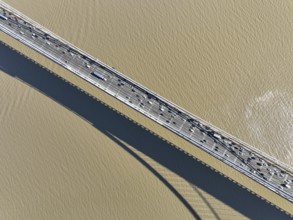 Aerial view of George Washington Bridge in Fort Lee, NJ. George Washington Bridge is a suspension