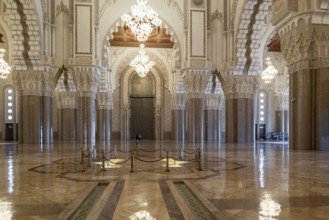 Casablanca, Morocco, 29 March, 2024: view of the west portal and central hall of the Hassan II