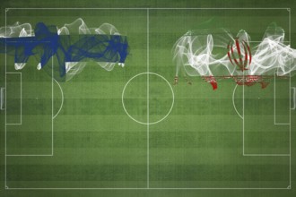 Finland vs Iran Soccer Match, national colors, national flags, soccer field, football game,