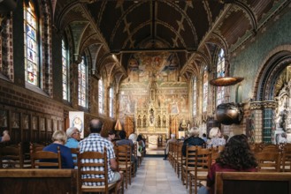 Bruges, Belgium, July 29, 2016: Interior view of Basilica of The Holy Blood of Bruges. The historic