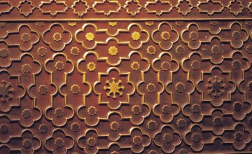 Elaborate decorative sandstone wall of taj mahal, agra, uttar pradesh, india, asia