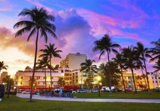 Miami Beach South Beach sunset in Ocean Drive Florida Art Deco