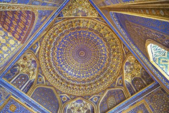 Panelling of the prayer hall in the Tilya Kori Madrasa, Samarkand, Uzbekistan, Asia