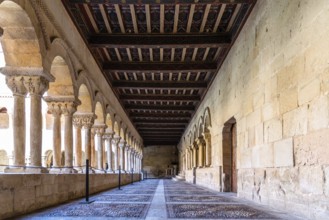 Santo Domingo de Silos, Spain, April 16, 2019: The cloister of Santo Domingo de Silos Abbey. It is