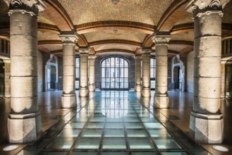 Art nouveau symmetric interior of the Royal Depot of Tour and Taxis, Brussels, Belgium, Europe