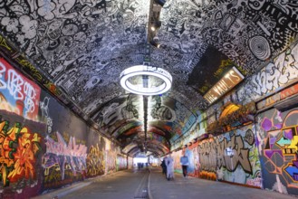 Leake Street Tunnel decorated with graffiti in London, United Kingdom, Europe