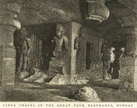 Linga chapel in the great cave, Elephanta Gharapuri cave, Bombay now Mumbai, Maharashtra, India,