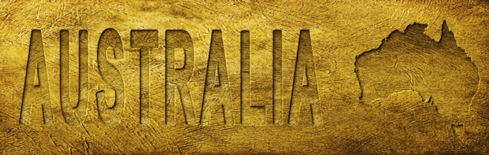 Australia Map and Text on Grunge Gold Texture
