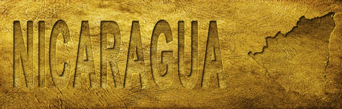 Nicaragua Map and Text on Grunge Gold Texture