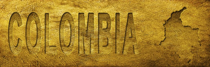 Colombia Map and Text on Grunge Gold Texture