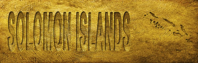 Solomon Islands Map and Text on Grunge Gold Texture