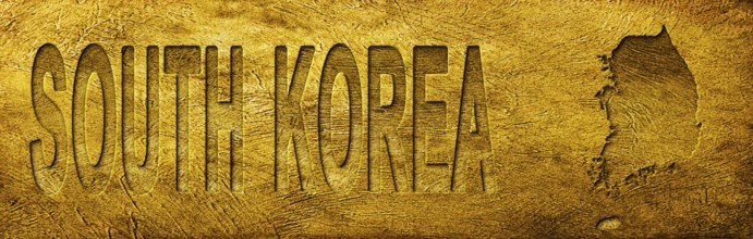 South Korea Map and Text on Grunge Gold Texture