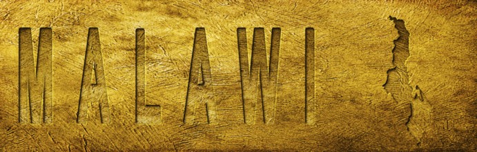 Malawi Map and Text on Grunge Gold Texture