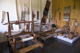 Weaving equipment for Carpets. Traditional colorful carpets from Bulgaria. Hand-woven (hand-made)