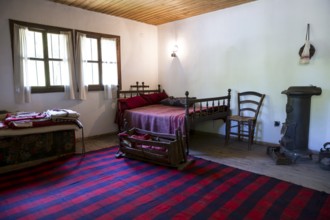 Old traditional Bulgarian room. Bulgarian architecture from the past. Village of Etar