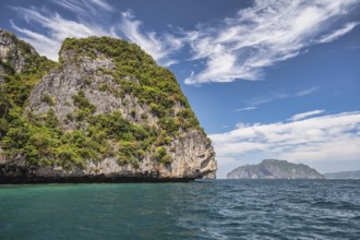 Tropical islands view with locean blue sea water at Phi Phi Islands, Krabi Thailand nature