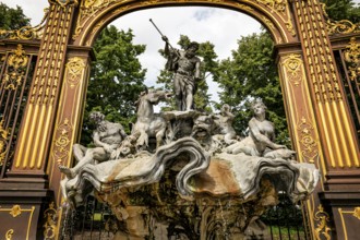 Gates and fountains in Stanislas Place, Nancy, France. One of the ornate gates and fountains in