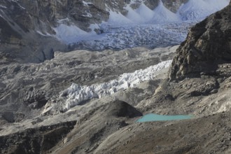 Turquoise glacier lake seen from Kala Patthar, Nepal, Asia
