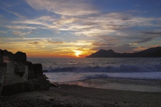 Sunset on the beach at Porto, Corsica