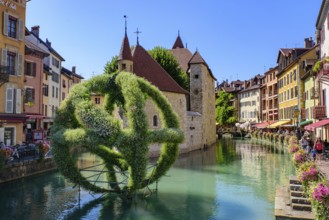 View of Thiou river and the old city of Annecy, the largest city of Haute-Savoie department in