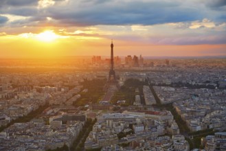 Eiffel Tower in Paris aerial sunset at France