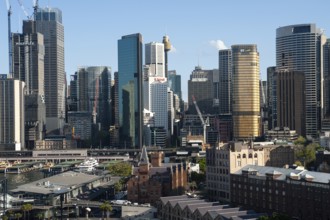 22.09.2019, Sydney, New South Wales, Australia, Elevated city view from the Harbour Bridge to the