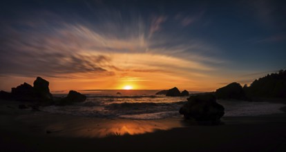 Sunset at a Rocky Beach, Northern California, USA, North America
